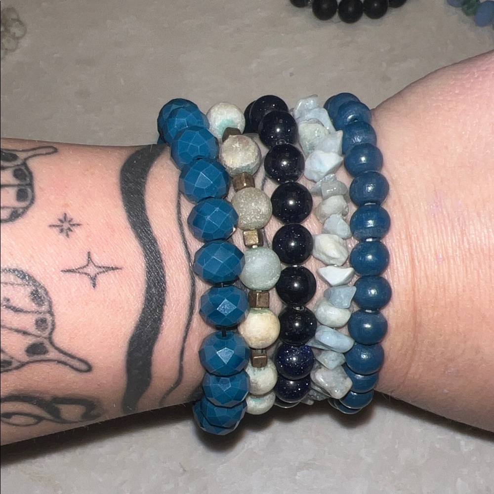 Blue and Black Beaded Bracelet Set